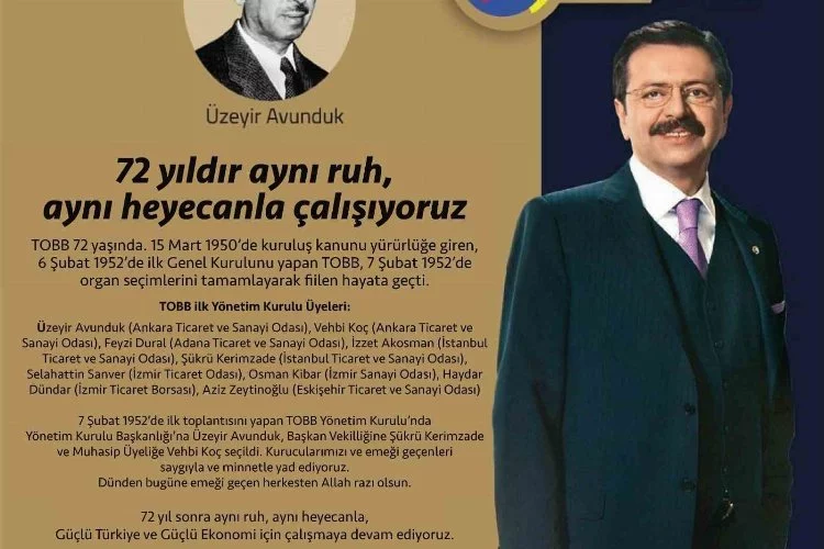 Türkiye Odalar Ve Borsalar Birliği 72 Yaşında